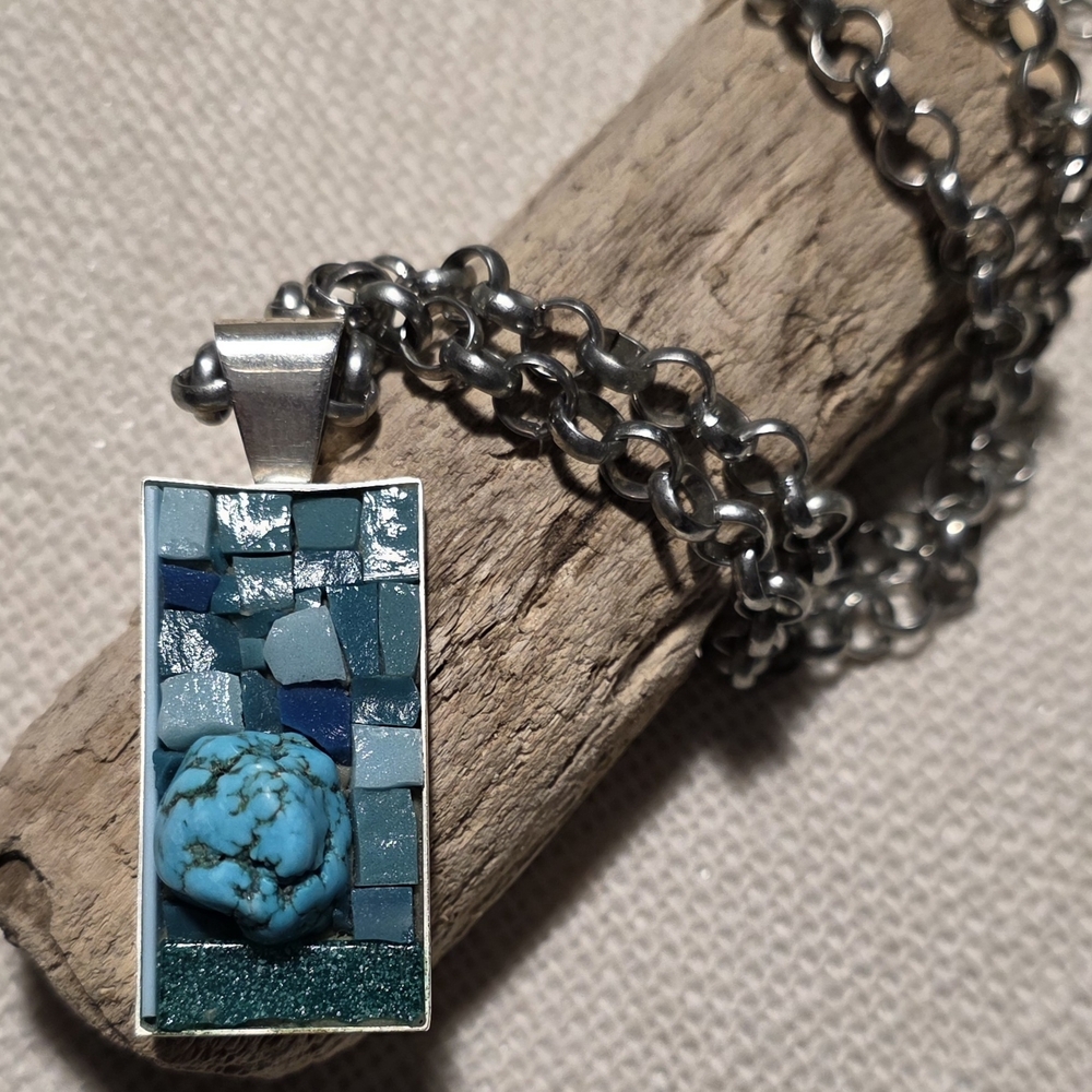 Artisan Blue Mosaic Pendant Necklace